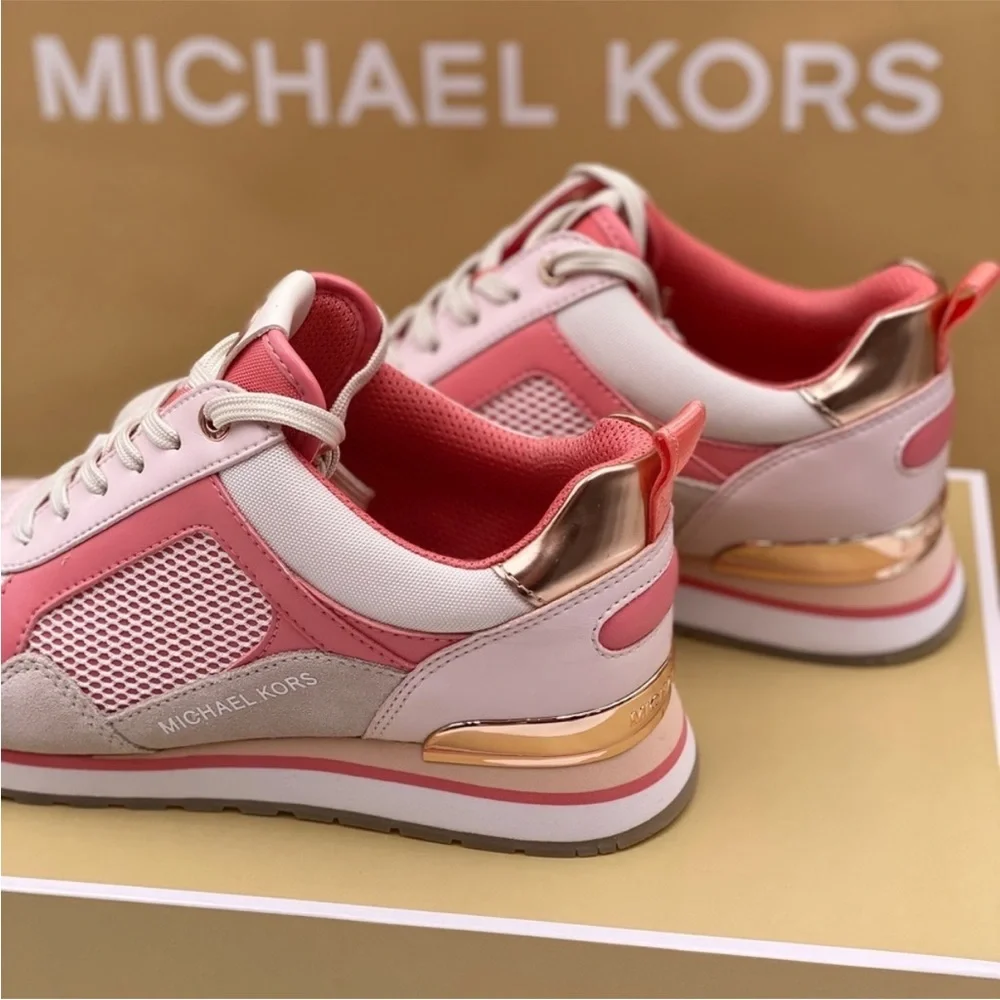 Michael Kors Pink and Rose Gold Mixed-Material Sneakers - Picture 7 of 7